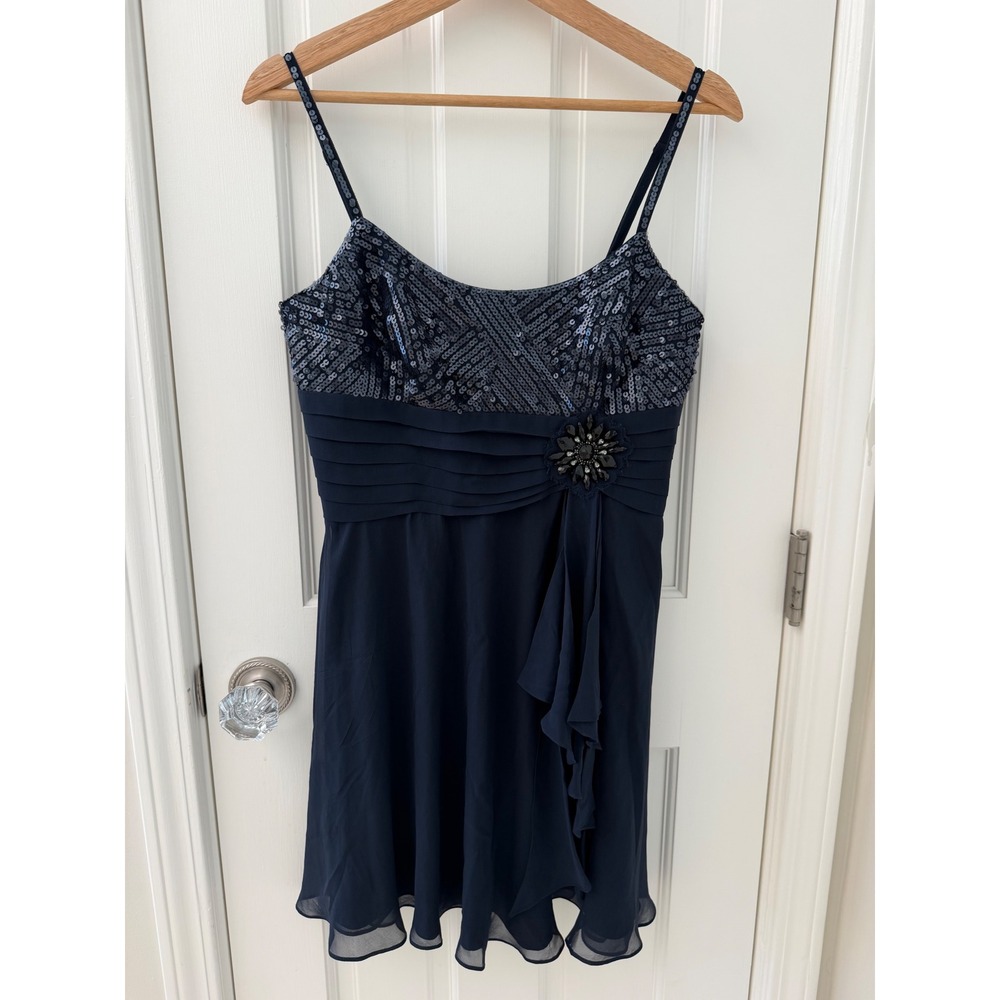 BCBGMAXAZRIA Sequin Silk Cocktail Dress Navy Blue 6 Homecoming Minidress
